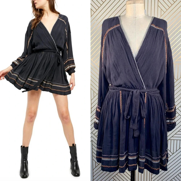 Free People Delilah Embroidered Minidress Blue - Picture 1 of 12